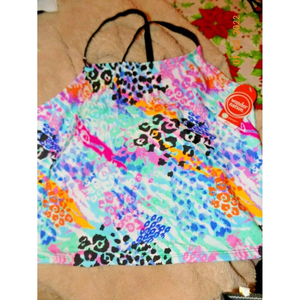 New Wonder Nation girl's leopard print bathing suit top XXL